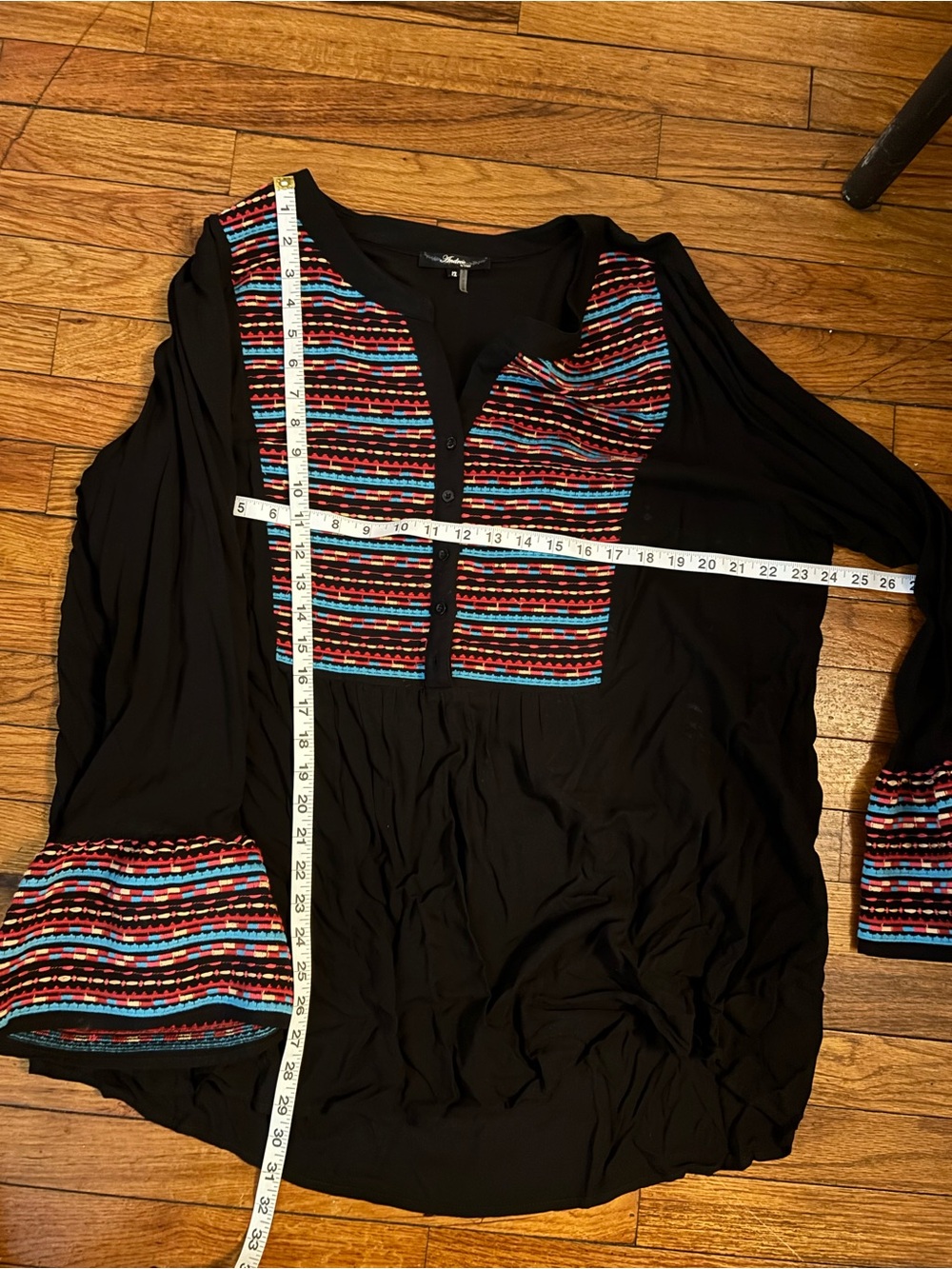 Andrée Black Tunic with Multicolor Embroidered Yoke and Cuffs